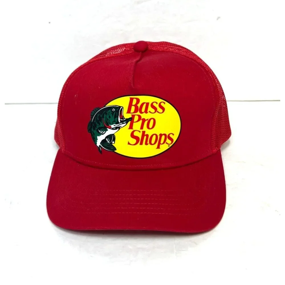 Bass Pro Shops Red High Trucker Mesh Snapback Hat Adjustable OSFM
